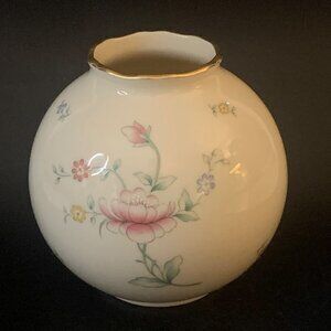 Vintage Lenox Floral Garden Flower Vase Signed USA Globe Round 24K Gold Trim